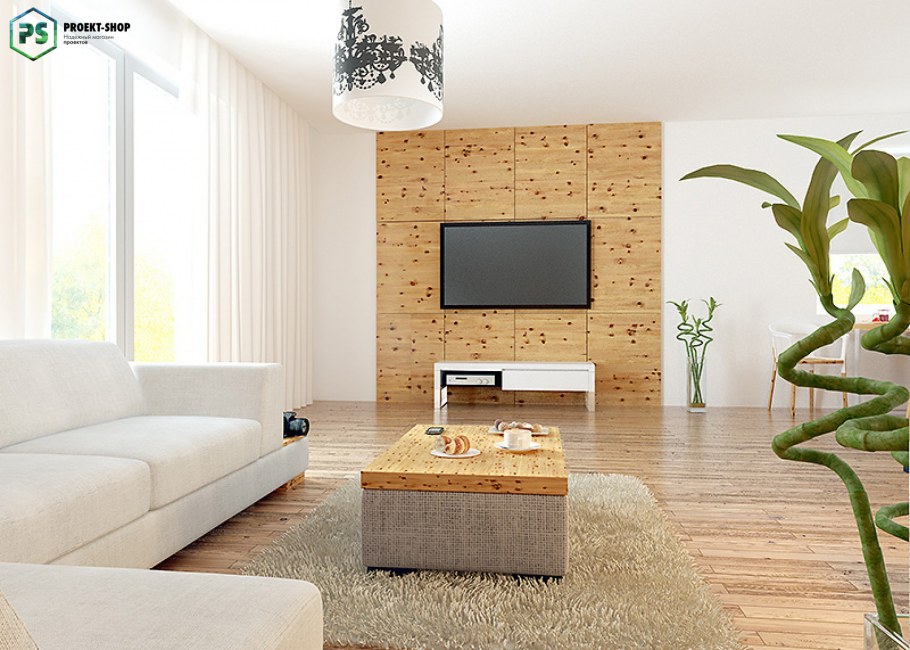 Отделка стен деревом под ТВ