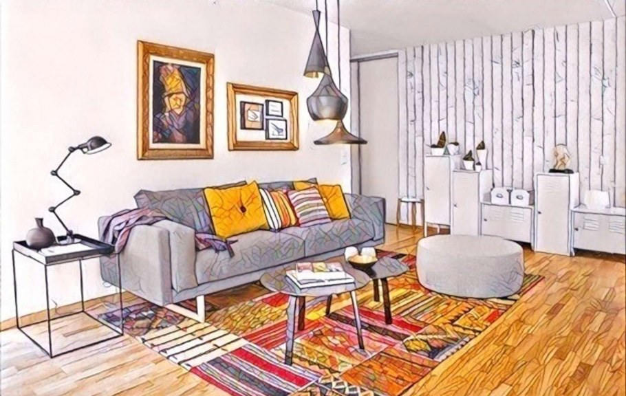 Скандинавский интерьер желтый пол