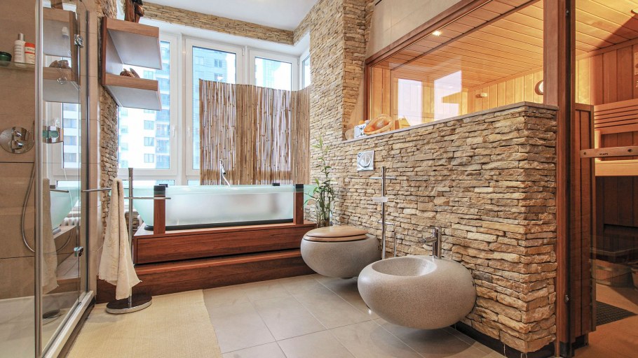 Камень в интерьере ванной комнаты