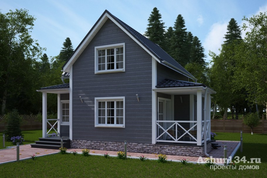 Каркасный дом серого цвета