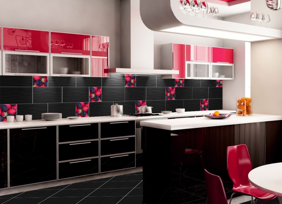 Черная плитка для фартука на кухню