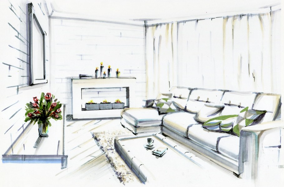 Эскиз интерьера гостиной