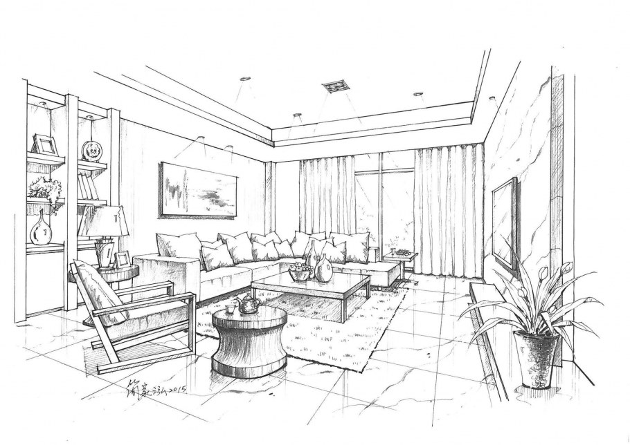 Скетч интерьера карандашом