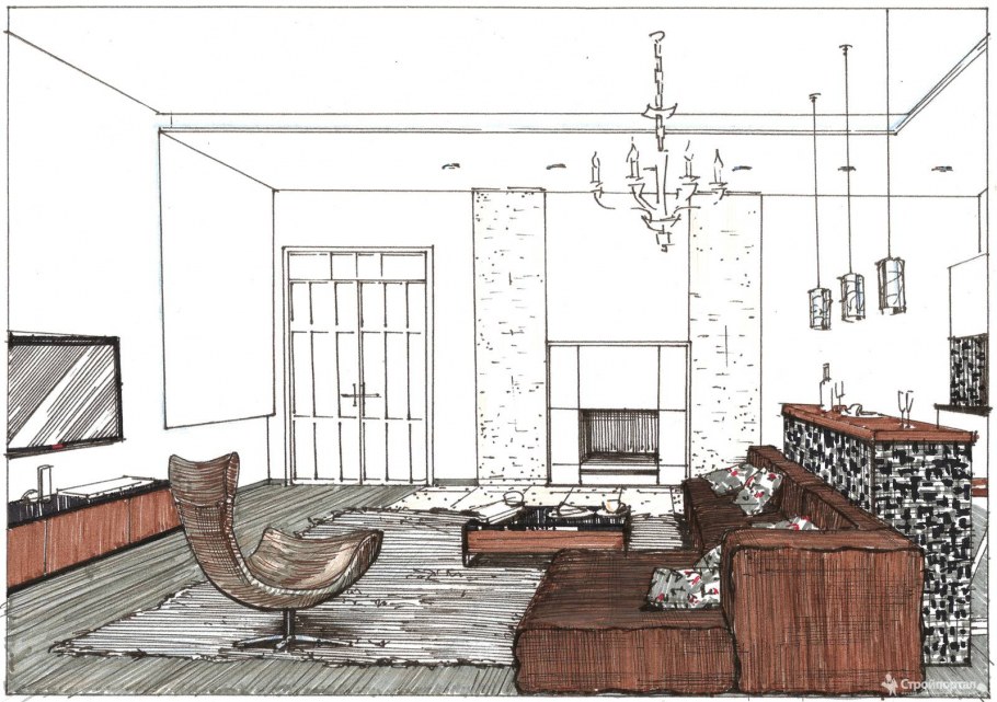 Интерьер в стиле Модерн скетч
