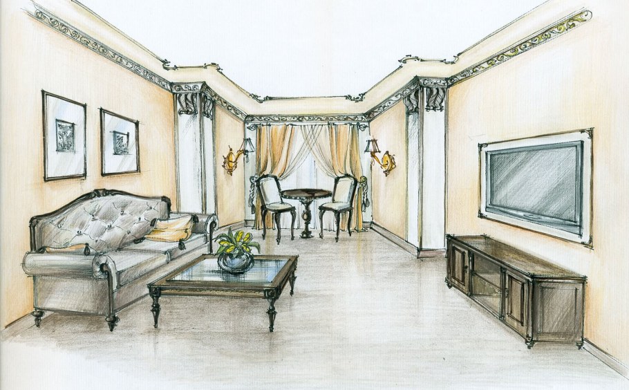 Эскиз интерьера гостиной