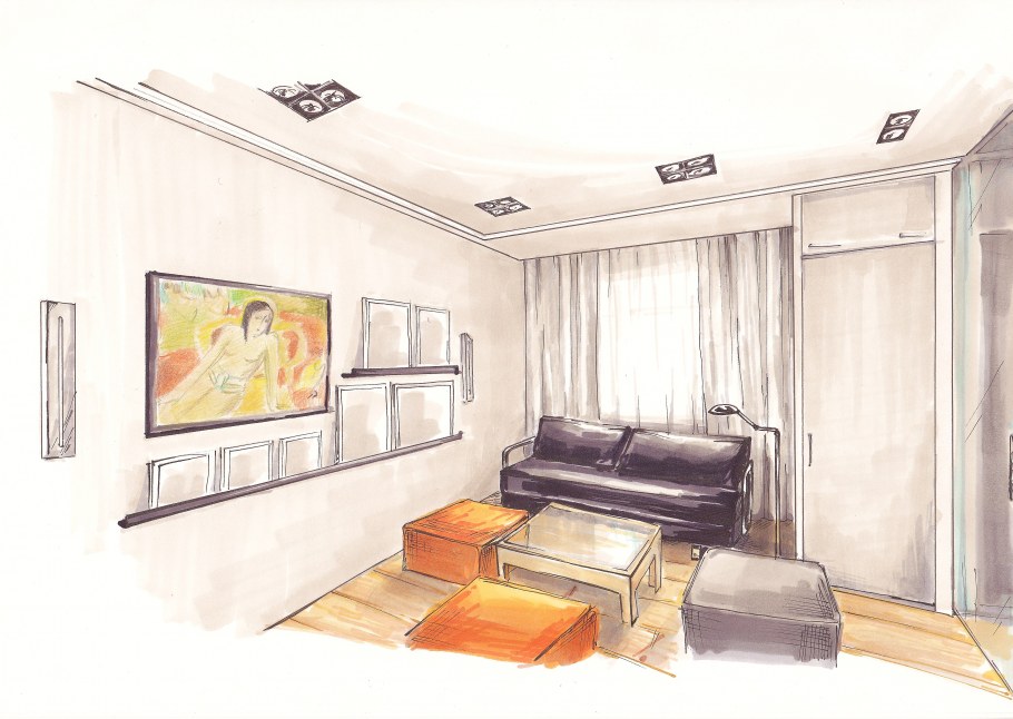Проект гостиной карандашом