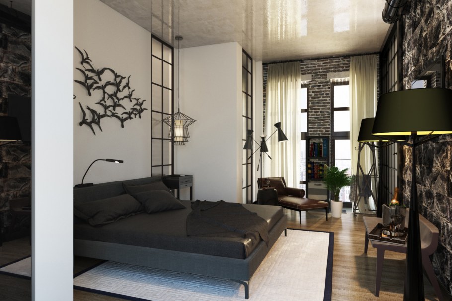 Спальня гостиная в стиле лофт