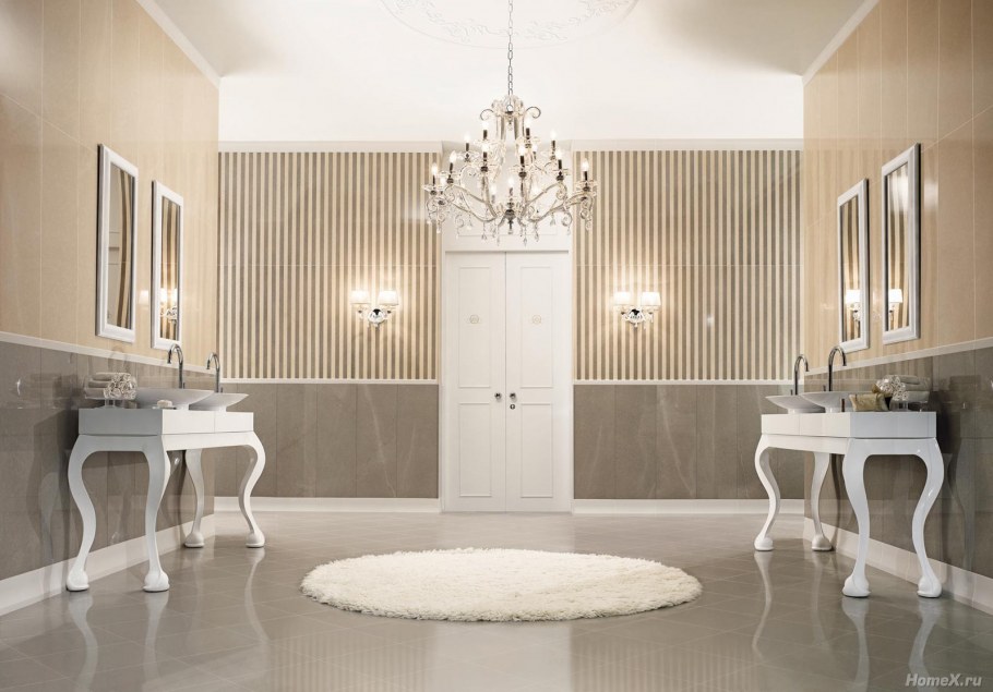 Классическая плитка в полоску для ванной комнаты