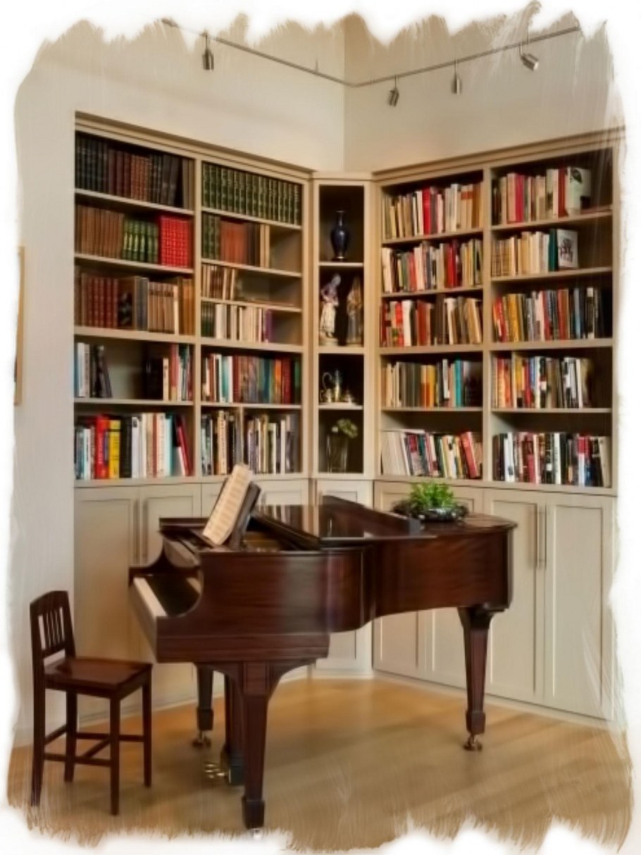 Интерьер библиотека и пианино