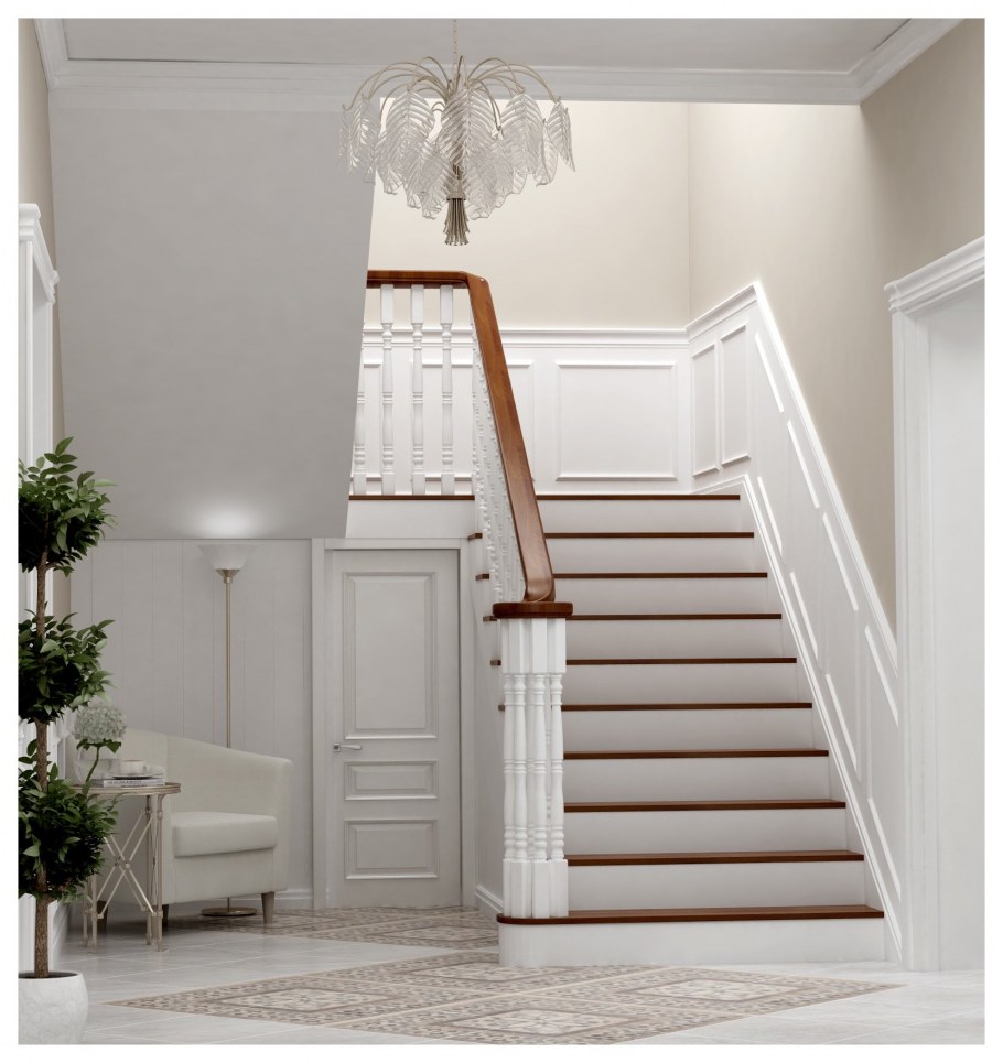 Прихожая с лестницей в стиле Кантри