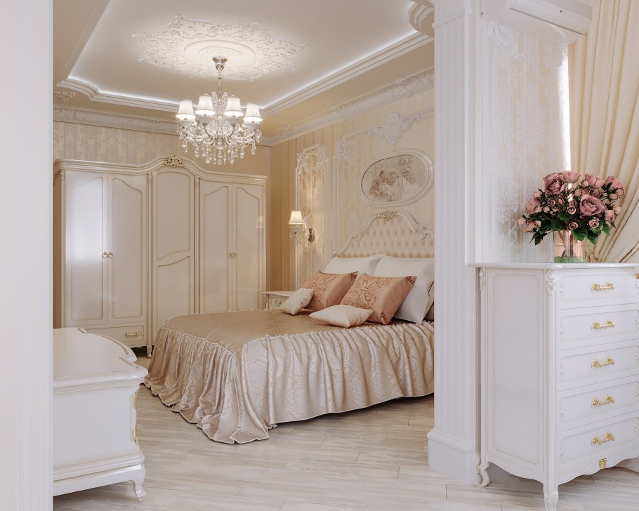 Спальня белая в доме за городом