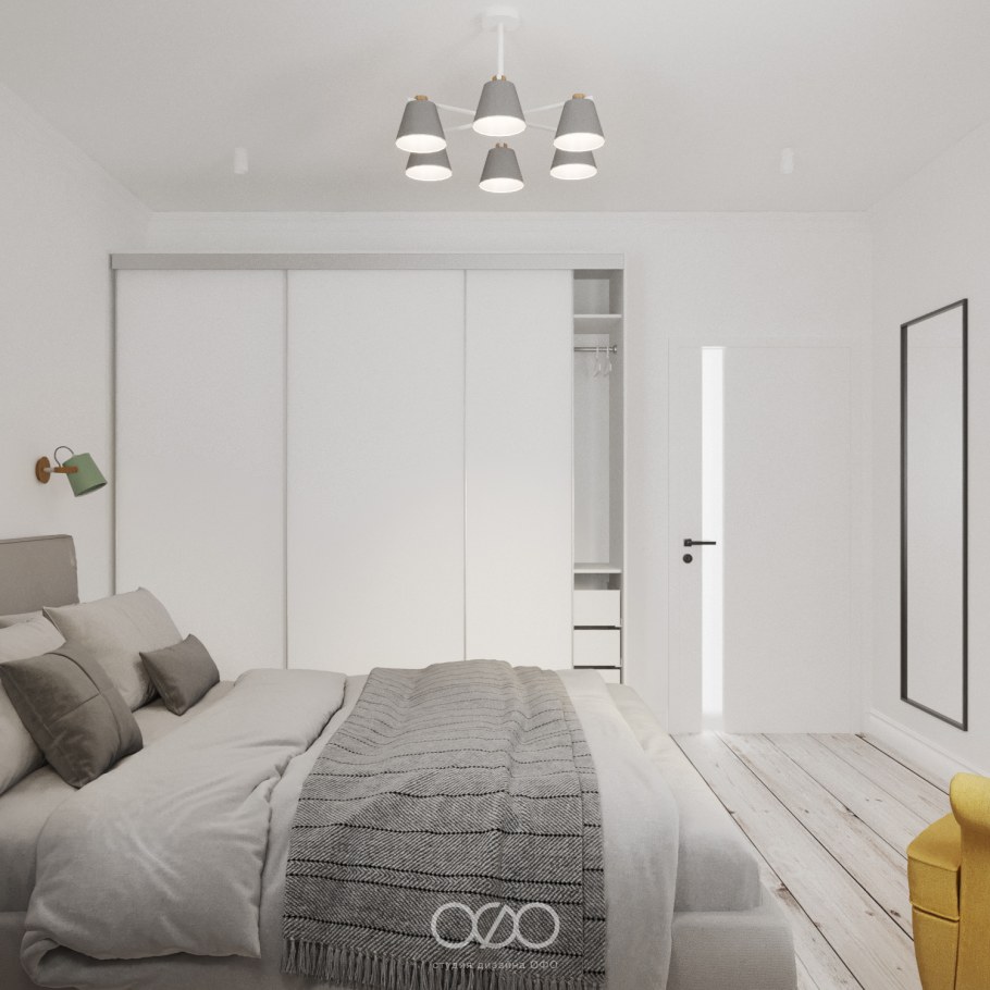 Интерьер большой нежной спальни