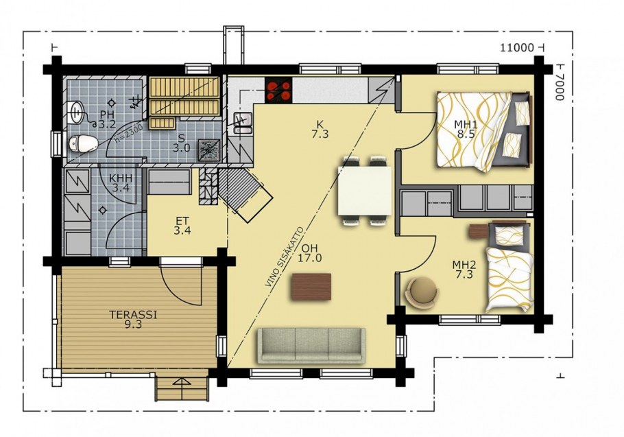 Планировка одноэтажного дома с сауной