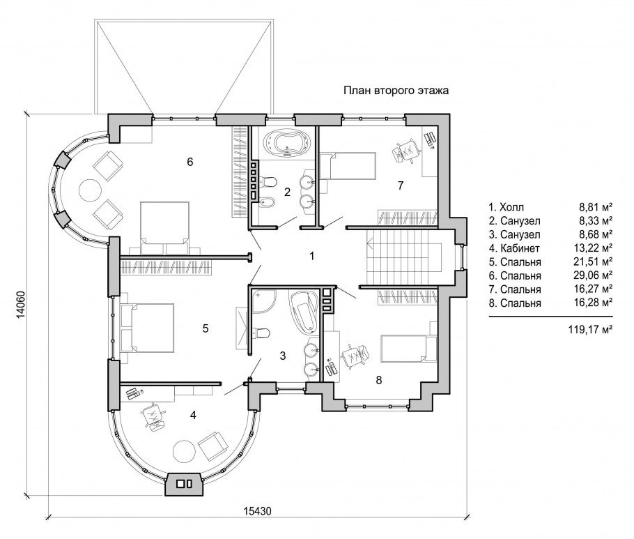 План двухэтажного дома со спальней на 1 этаже