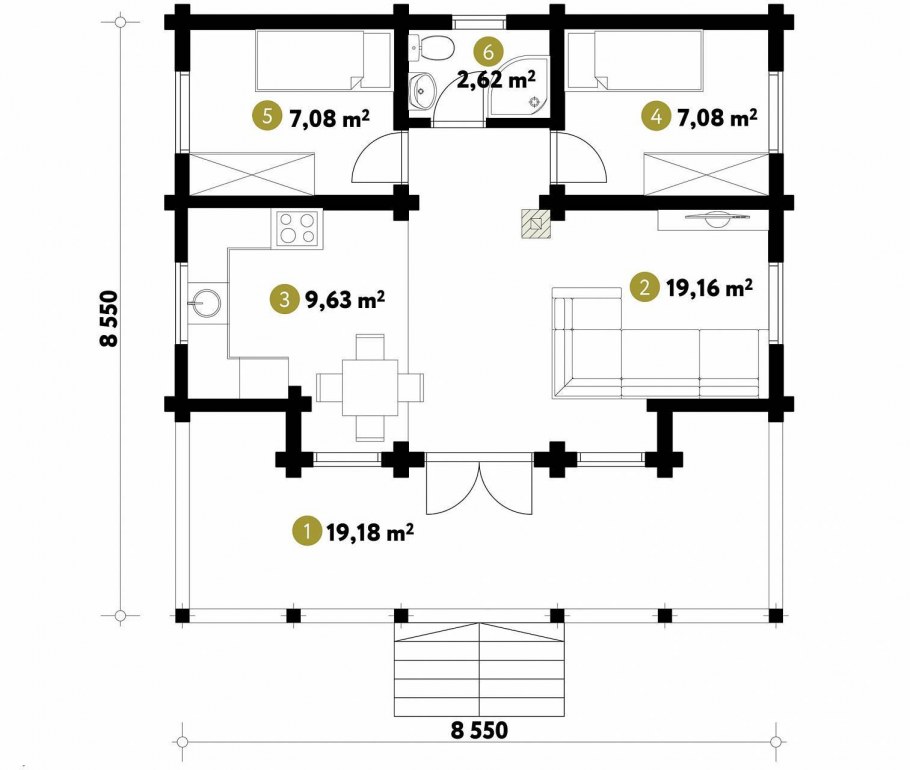 Просторная гостиная с камином