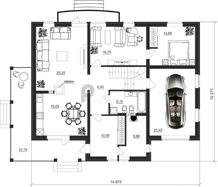 Двухэтажный дом с камином планировка