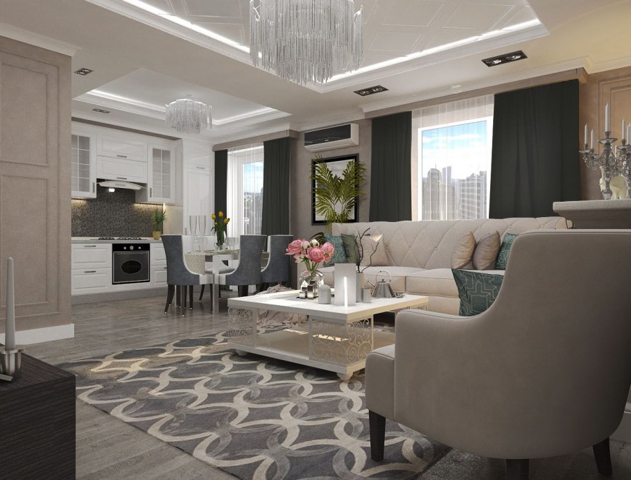 Кухня гостиная с выходом на террасу