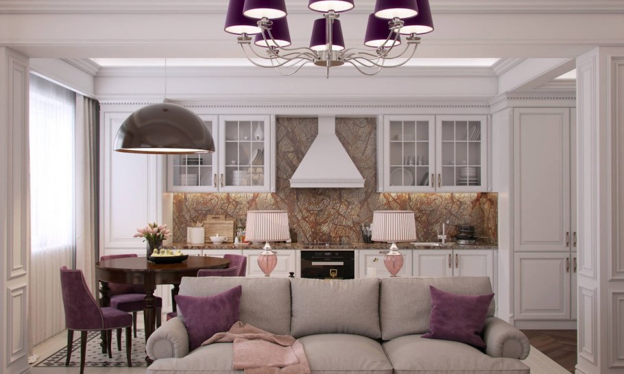 Неоклассика в интерьере кухни гостиной