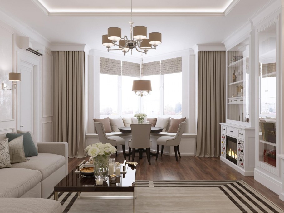 Гостиная с эркером в стиле Неоклассика