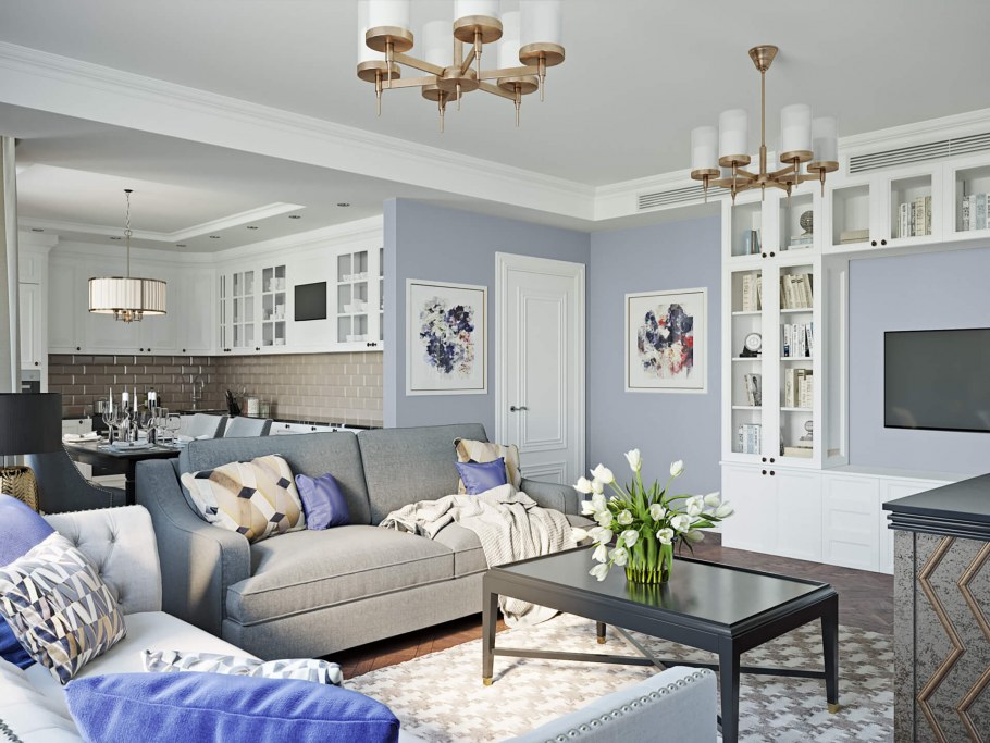 Серо голубая гостиная