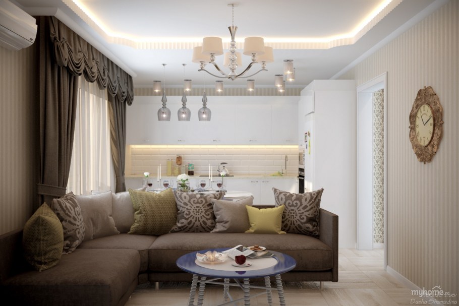 Интерьер Неоклассика кухня совмещ с гостиной