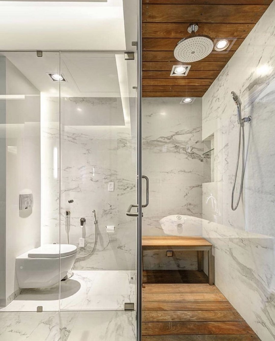 Санузел с душевой под дерево