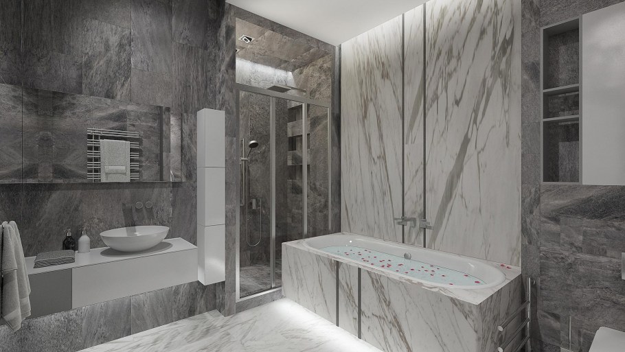 Ванная серый мрамор и дерево