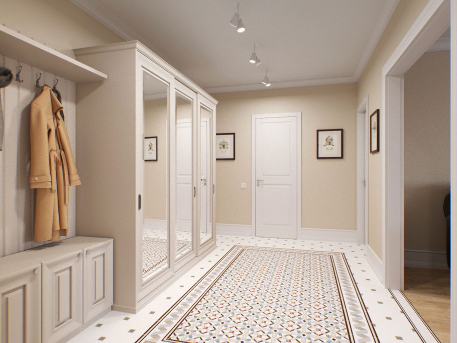 Большая светлая прихожая в частном доме