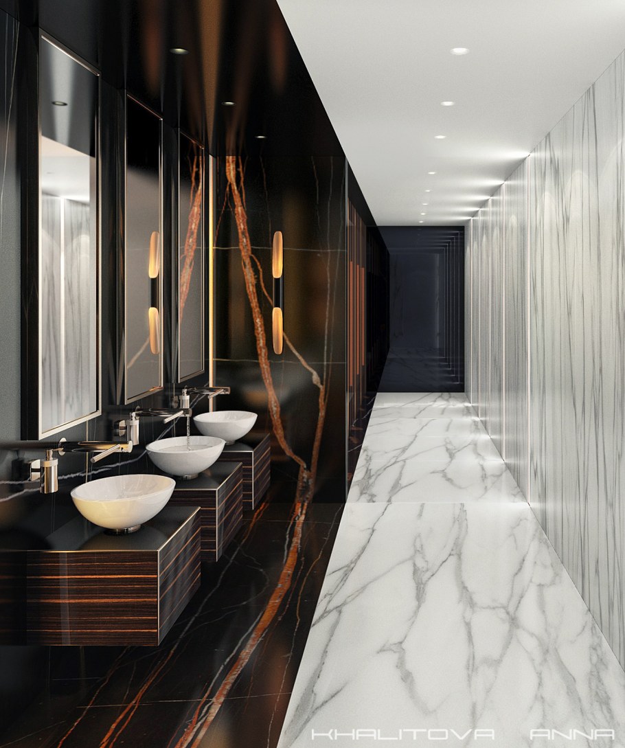 Черный мрамор в туалете