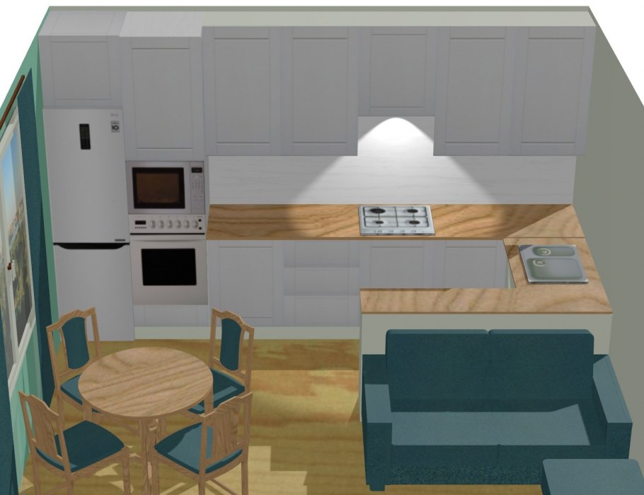 Интерьер маленькой прямоугольной кухни