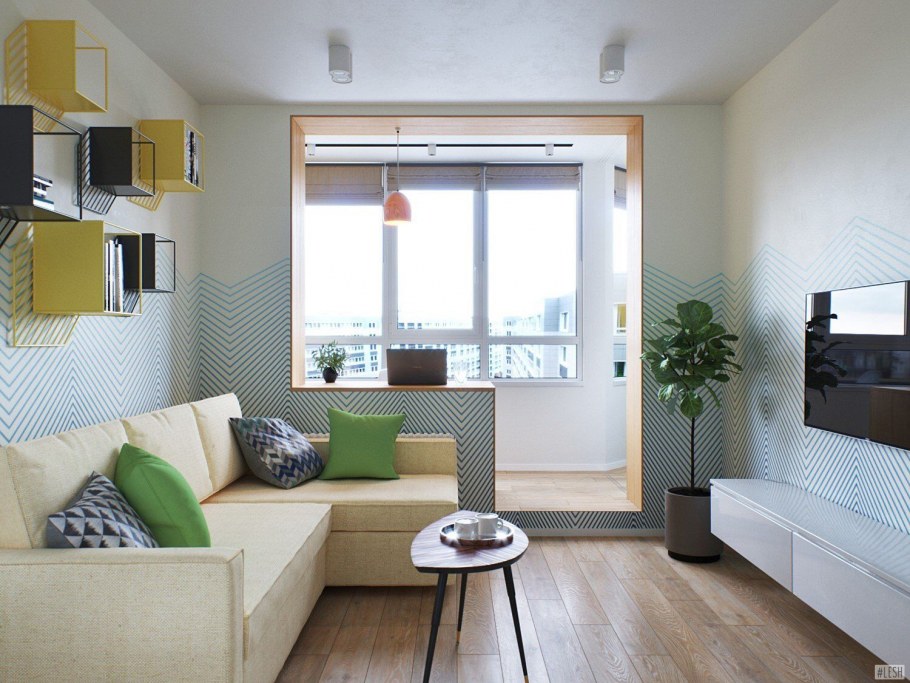 Проект прямоугольной кухни гостиной