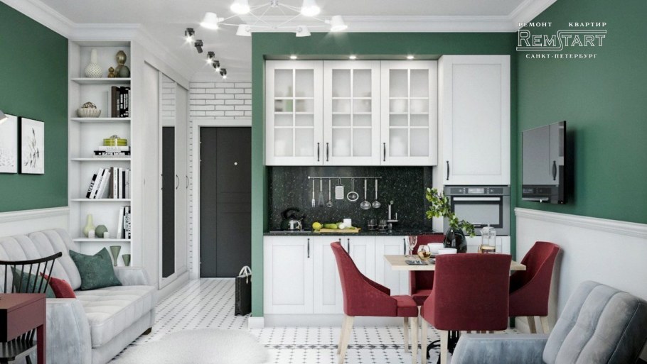 Кухня-гостиная 20 кв.м евродвушка