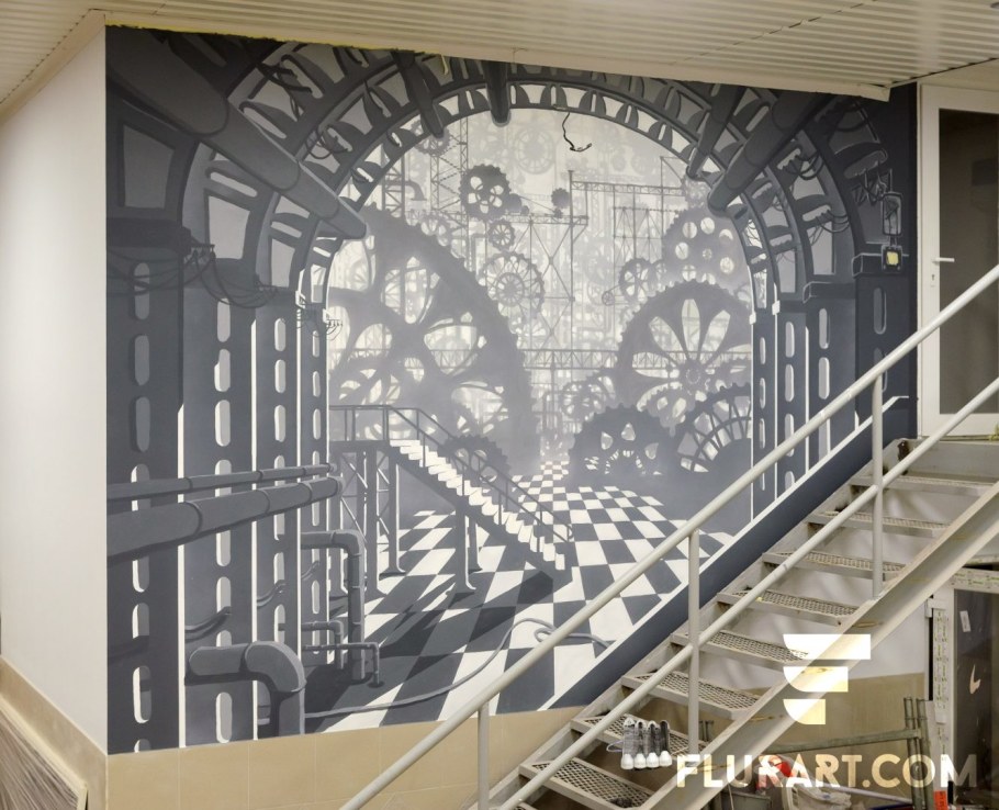 Роспись стен в стиле стимпанк в интерьере