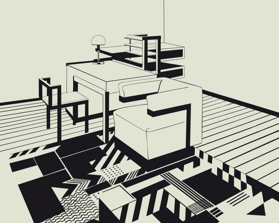 Интерьер в черно белой графике