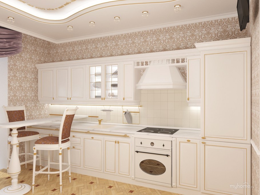 Кухня в стиле Хай тек с барной стойкой