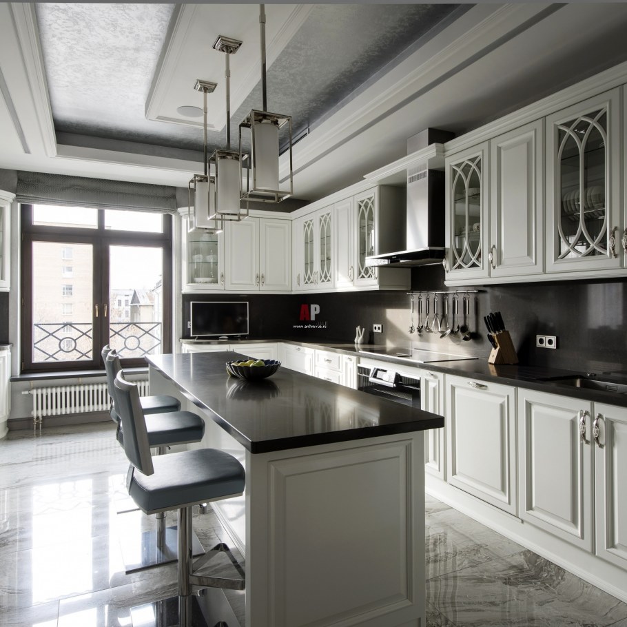 Кухня Неоклассика с барной стойкой