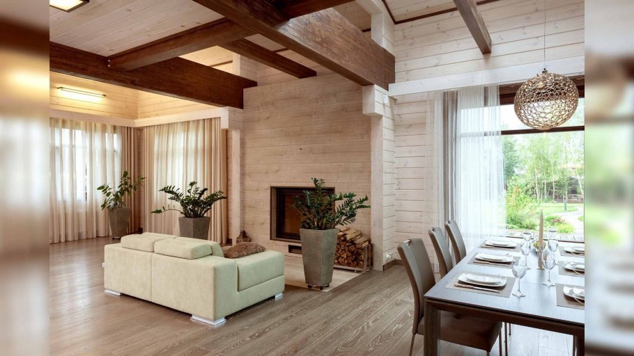 Интерьеры домов из клееного бруса в современном стиле