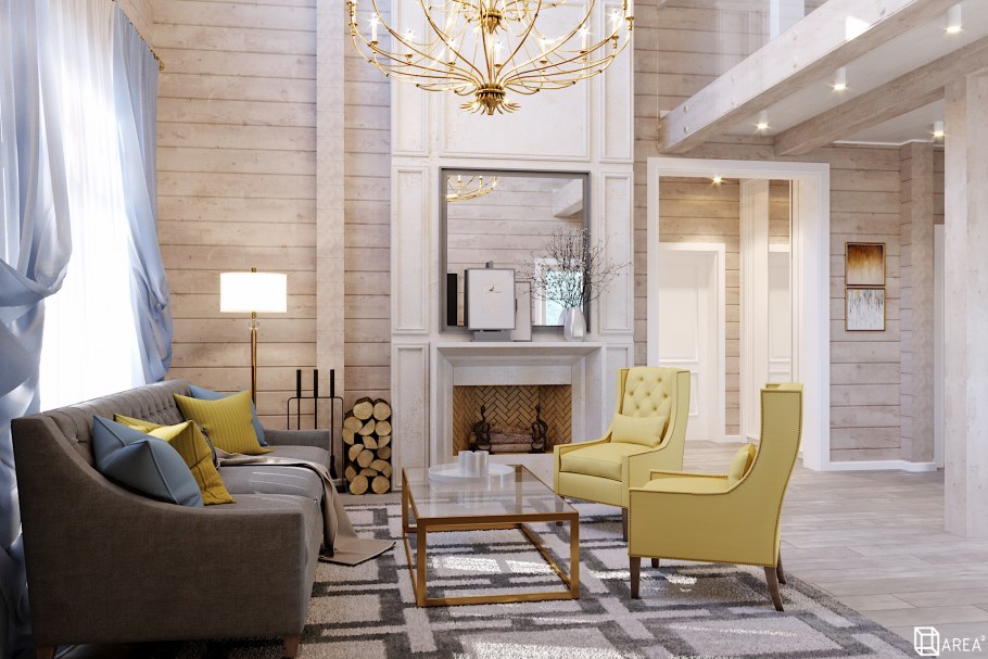 Гостиная в доме из бруса интерьер