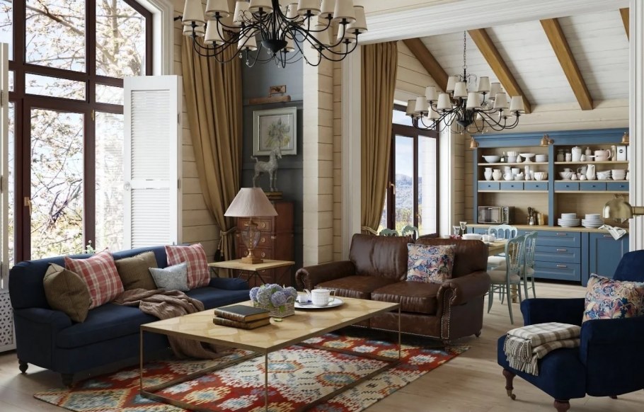 Фазенда гостиная в стилифранц Кантри