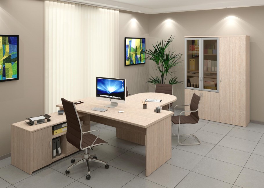 Интерьер офиса в разных цветах