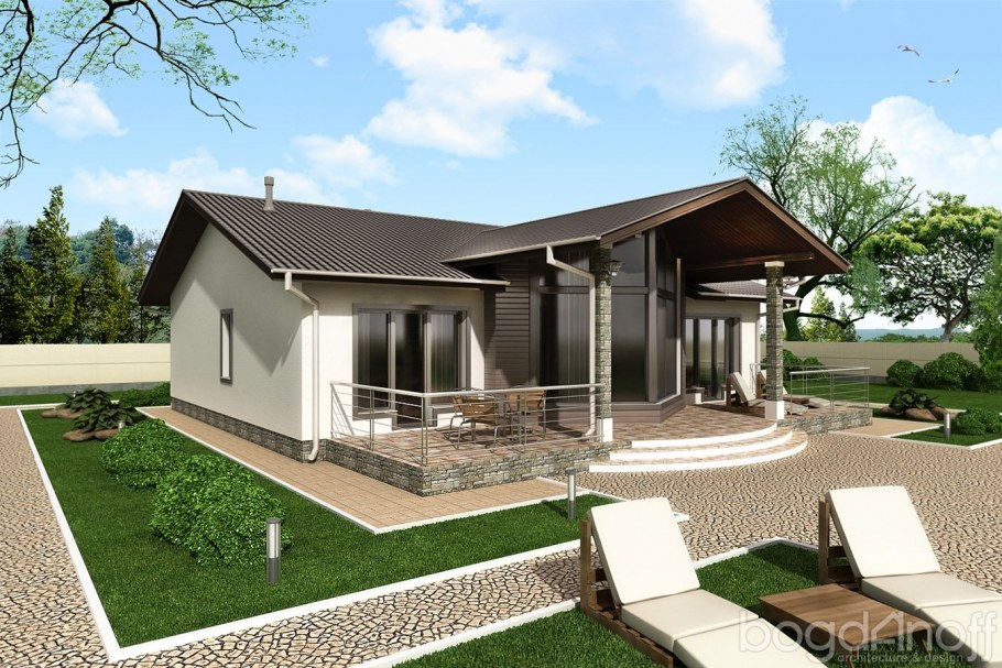 Одноэтажный дом с террасой