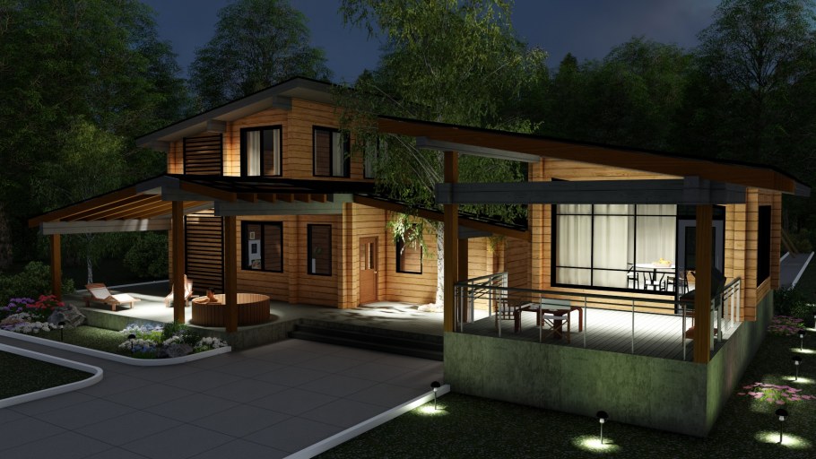 Современная баня с террасой