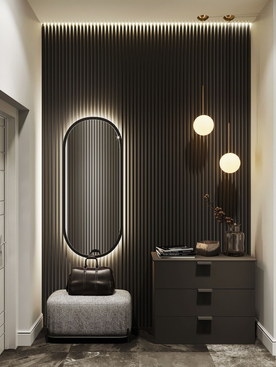 Стильная прихожая с рейками