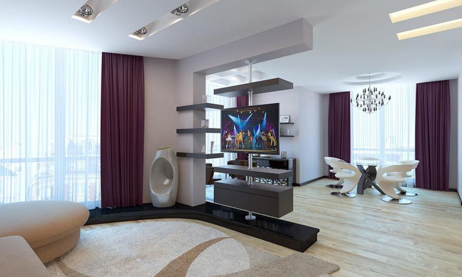 Телевизор в центре гостиной