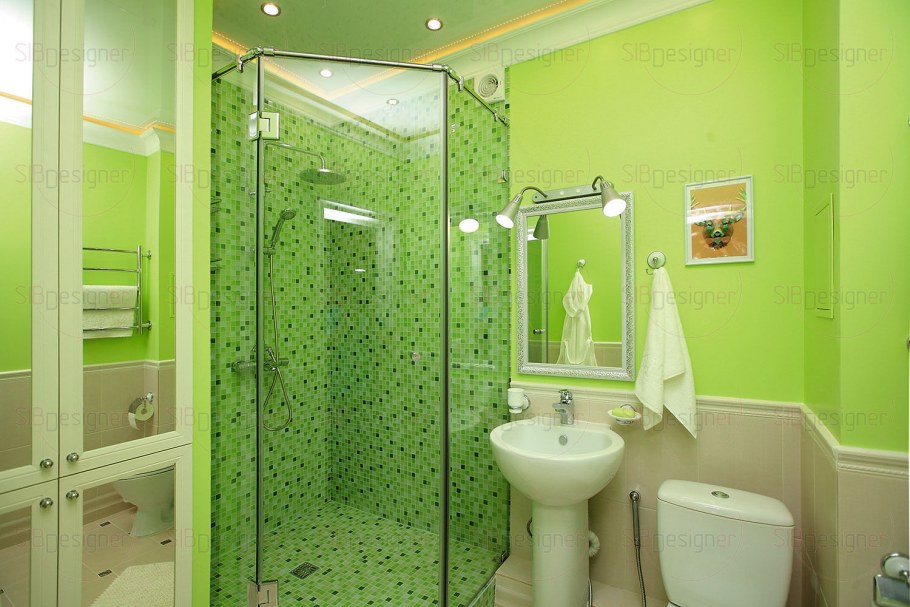 Душевая в салатовых тонах