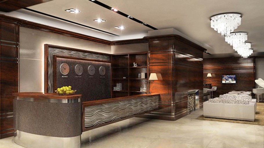 Интерьер ресепшен гостиницы в современном стиле