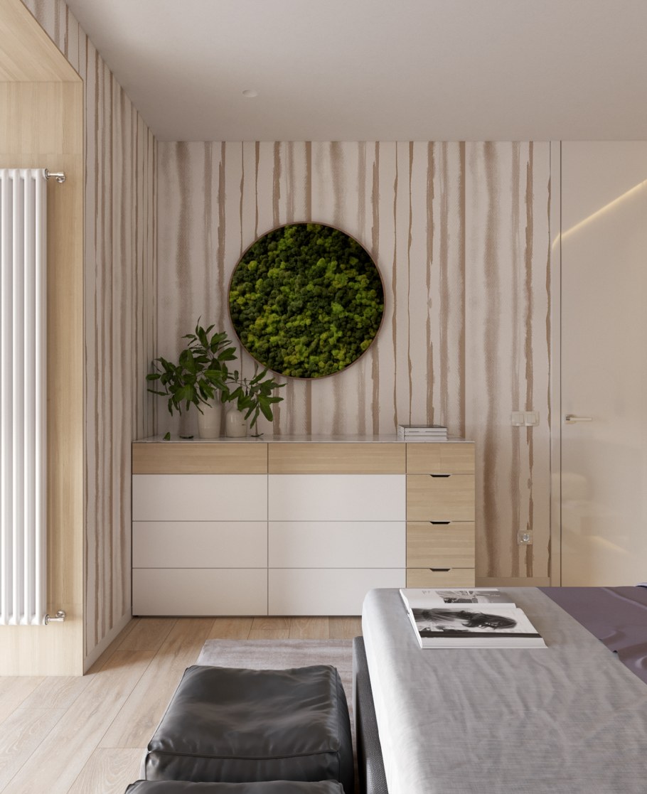 Интерьер белый с деревом