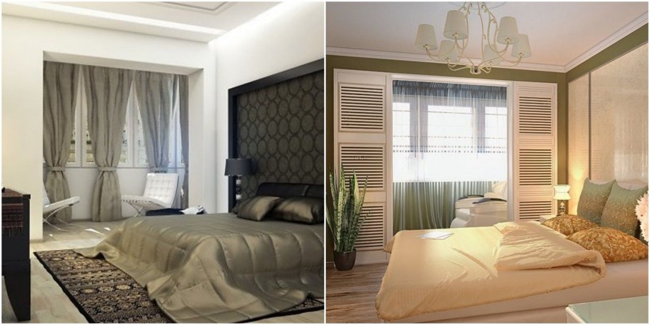 Спальня с двумя окнами на разных стенах 14 кв.м и двумя столами