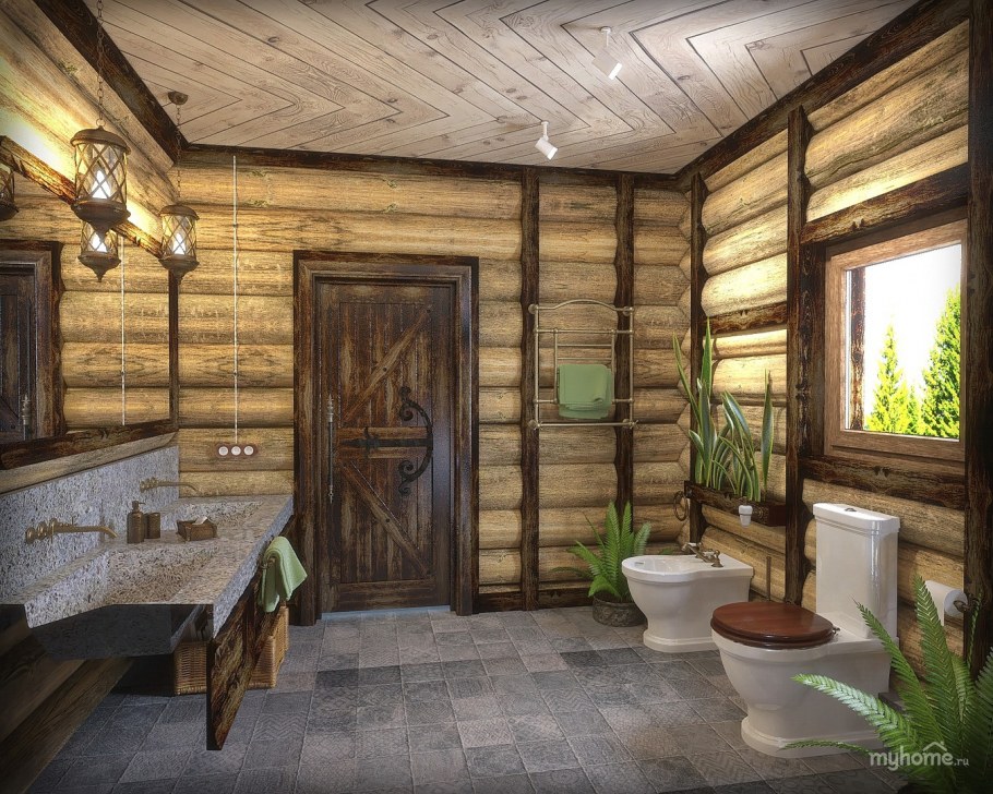 Интерьер бани в стиле рустик