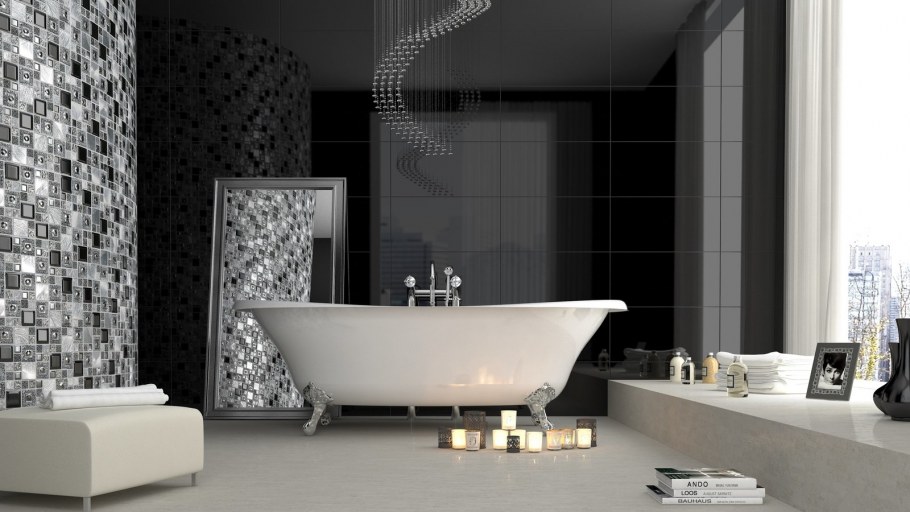 Черная мозаика в ванной